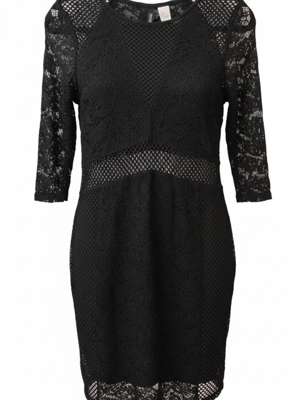 H&M Black Lace Mini Dress with Sheer Waist Insets SZ 12